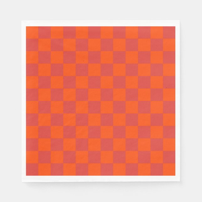 Orange Red Chequered Gingham Pattern Napkin (Front)