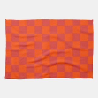 Orange Red Chequered Gingham Pattern Tea Towel