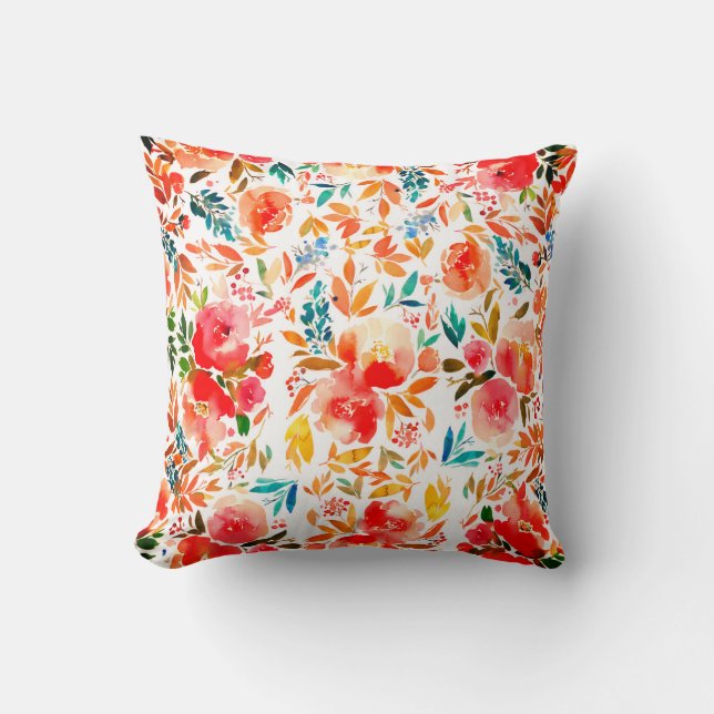 Orange red colorful rose floral summer  cushion (Front)