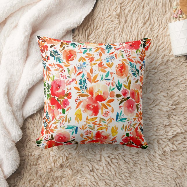 Orange red colorful rose floral summer  cushion (Blanket)