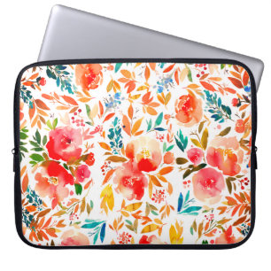 Orange red colorful rose floral summer laptop sleeve