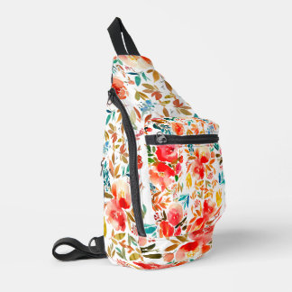 Orange red colorful rose floral summer sling bag
