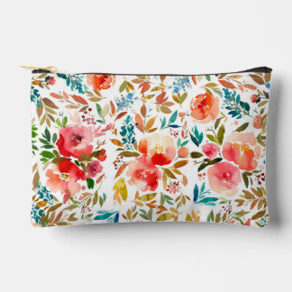 Orange red colourful rose floral summer accessory pouch