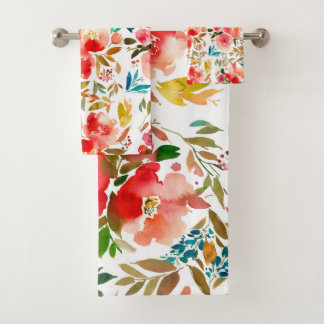 Orange red colourful rose floral summer bath towel set