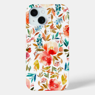 Orange red colourful rose floral summer iPhone 15 case