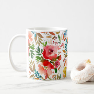 Orange red colourful rose floral summer coffee mug