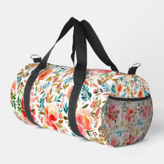 Orange red colourful rose floral summer duffle bag