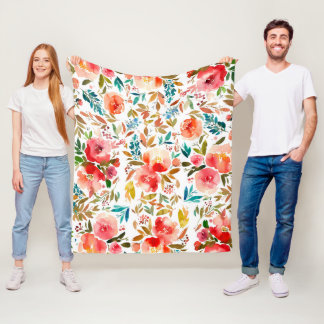 Orange red colourful rose floral summer Fleece Blanket