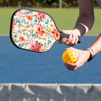 Orange red colourful rose floral summer pickleball paddle