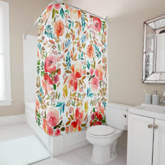 Orange red colourful rose floral summer shower curtain