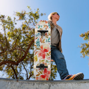 Orange red colourful rose floral summer skateboard