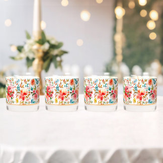 Orange red colourful rose floral summer whiskey glass