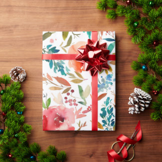 Orange red colourful rose floral summer wrapping paper