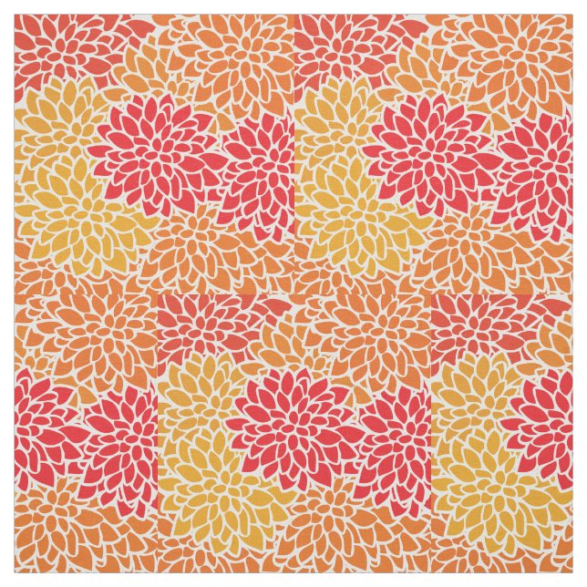 Orange Red Colourful Vintage 60s Flower Fabric (Swatch)
