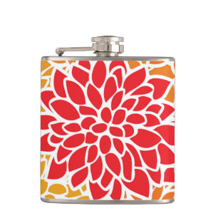 Orange Red Colourful Vintage 60s Flower Hip Flask