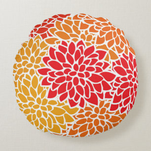 Orange Red Colourful Vintage 60s Flower Round Cushion