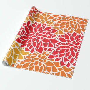 Orange Red Colourful Vintage 60s Flower Wrapping Paper