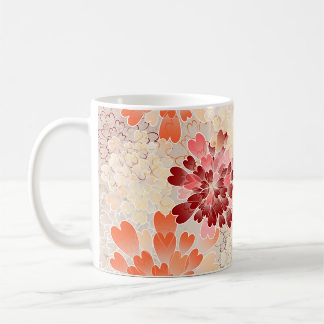 Orange Red & Cream Flowers Retro Coffee Mug (Left)