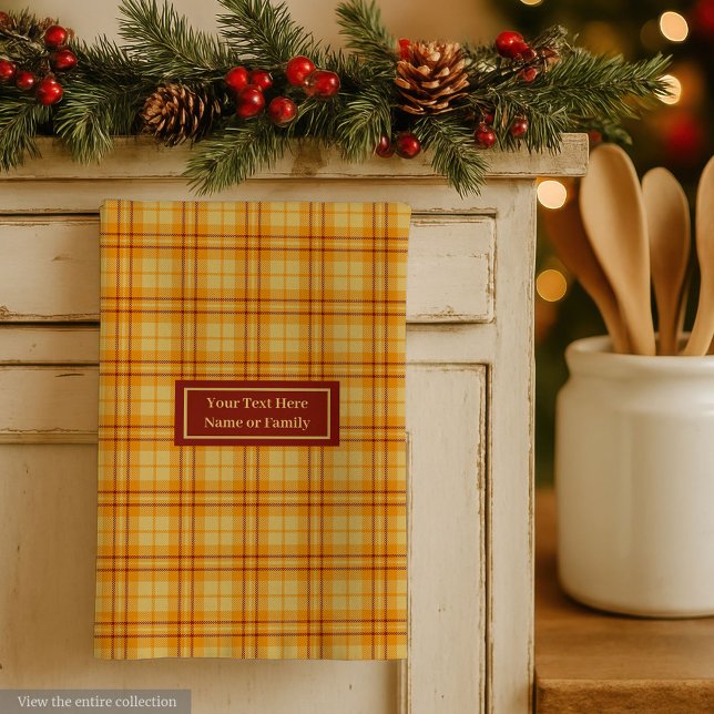 Orange Red Custom Name Hand Towel Autumnal Plaid (Orange Red Custom Name Hand Towel Autumnal Plaid)