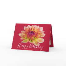 Orange Red Dahlia Flower Red Background Birthday