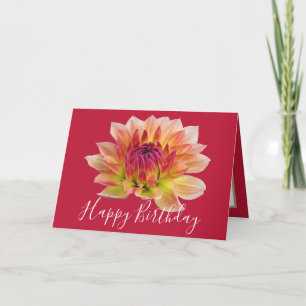 Orange Red Dahlia Flower Red Background Birthday Card