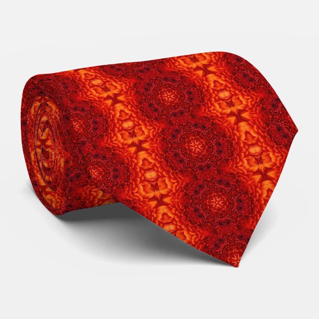 ORANGE RED DAHLIA FLOWERS Abstract Floral Tie (Rolled)