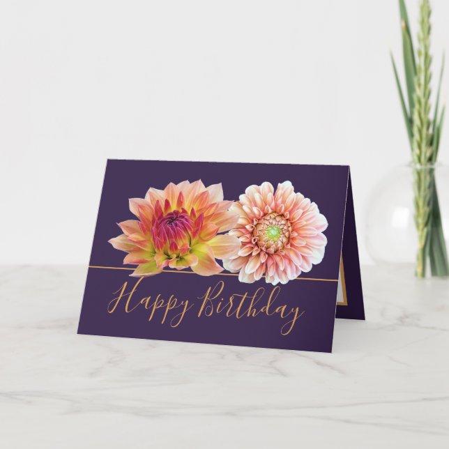 Orange Red Dahlias Pretty Floral Bouquet Birthday Card (Front)