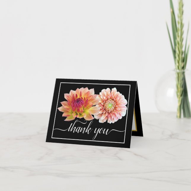 Orange Red Dahlias Pretty Floral Bouquet Thank You Card (Front)