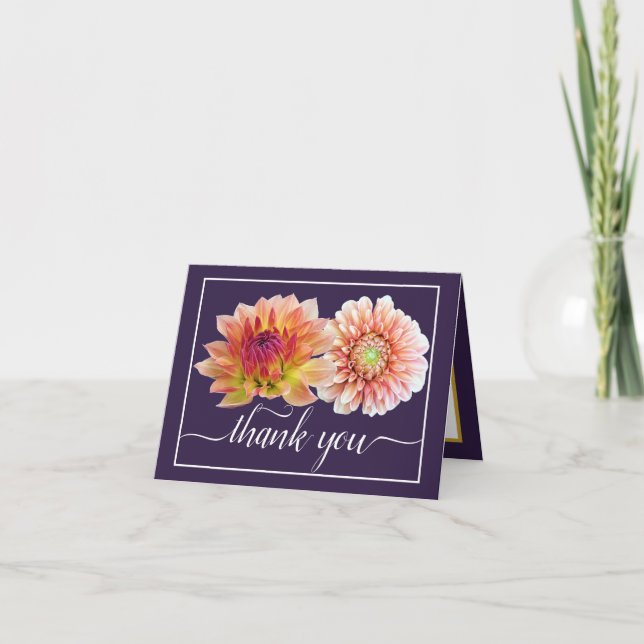 Orange Red Dahlias Pretty Floral Bouquet Thank You Card (Front)