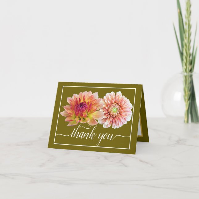Orange Red Dahlias Pretty Floral Bouquet Thank You Card (Front)