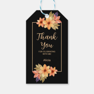 Orange Red Fall Flora Black Birthday Thank You Gift Tags