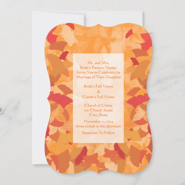 Orange Red Fall Leaves Wedding Invitation (Front)