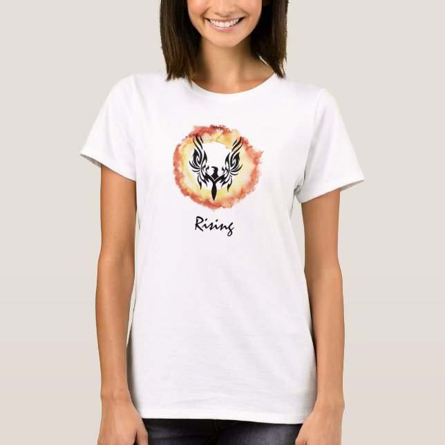 *~*  Orange  Red Flame Black Phoenix Ring of Fire T-Shirt (Front)