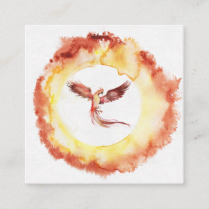 *~* Orange Red Flame Phoenix Ring of Fire White Square Business Card