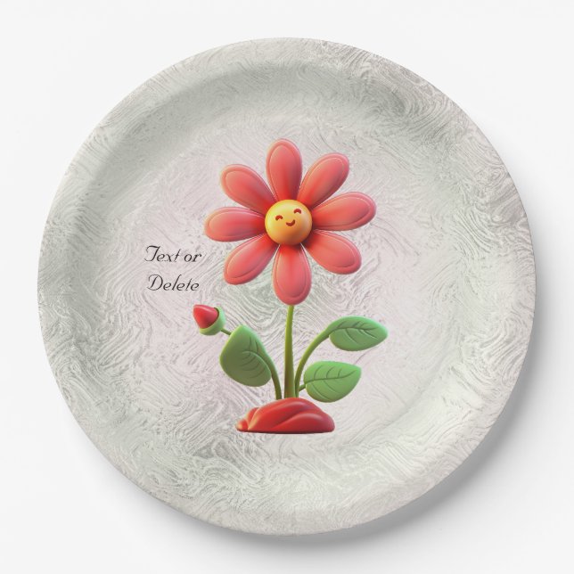 Orange Red Flower Paper Plate (Front)
