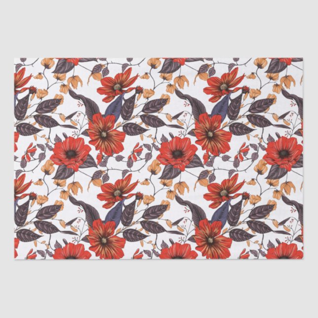 Orange-red flowers seamless pattern tissue paper (Front)