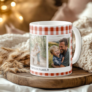 Orange-Red  Gingham 3 Photo Coffee Mug