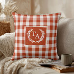 Orange-Red Gingham Monogram Crest Cushion<br><div class="desc">Elegant & Rustic Orange-Red Gingham Monogram Crest Throw Pillow.</div>