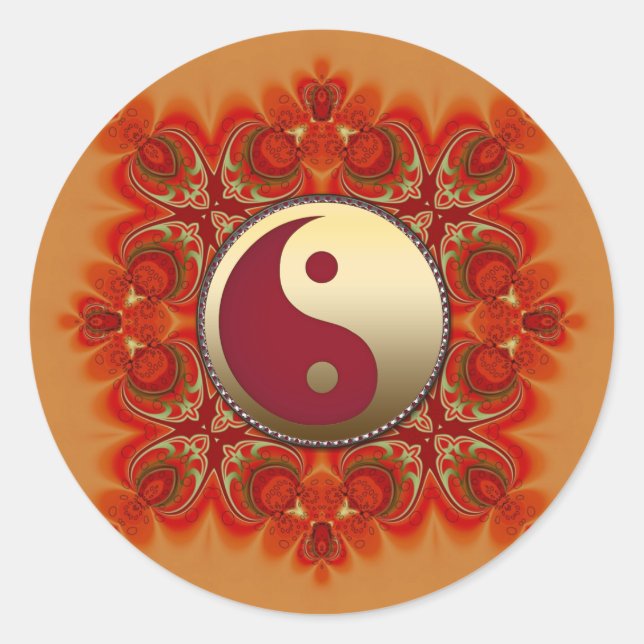 Orange Red Gold Decorative Golden Yin Yang Classic Round Sticker (Front)