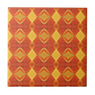 Orange red gold geometric mosaic design kitty voic tile