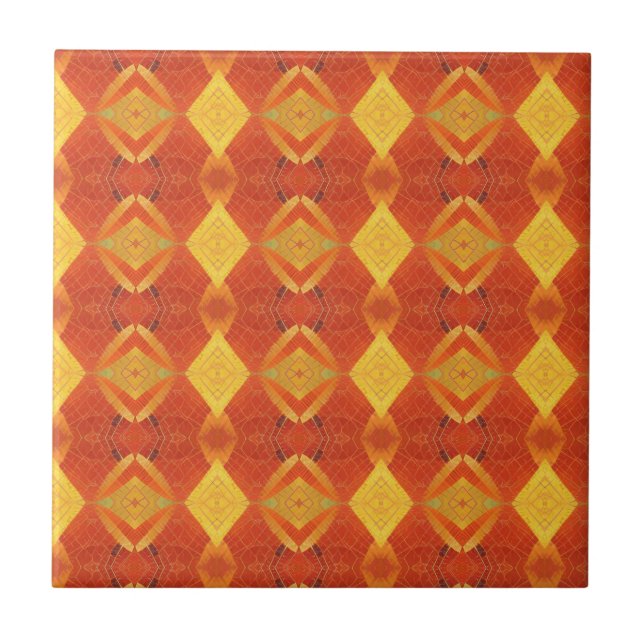Orange red gold geometric mosaic design kitty voic tile (Front)