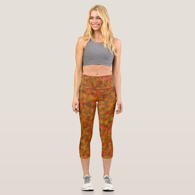 Orange Red Green Abstract Seamless Pattern Capri Leggings (Front)
