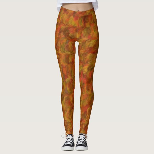 Orange Red Green Abstract Seamless Pattern Leggings (Front)