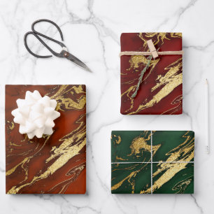 Orange, red, green and Gold Autumn Fall Marble Wrapping Paper Sheet