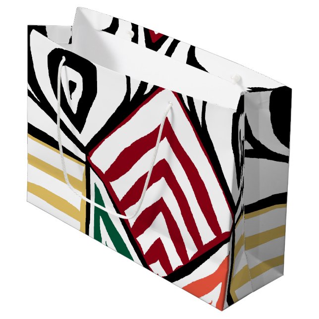 orange red green Tribal Mud Cloth Pattern African Large Gift Bag (Front Angled)