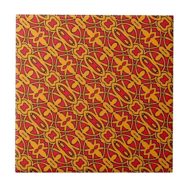 Orange & Red Hand Drawn Pattern Tile (Front)