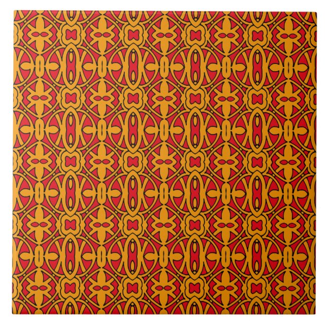 Orange & Red Hand Drawn Pattern Tile (Front)