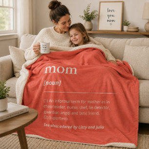 Orange red humourous mum definition kids names sherpa blanket