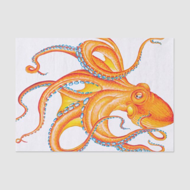 Orange Red Kraken Octopus Ink Art Dance Tissue Paper (Front)