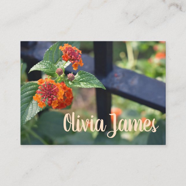 Orange Red Lantana Garden Flower Nature Photo Business Card (Front)